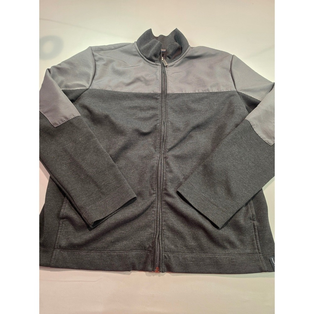 Perry Ellis Mens Full Zip Track Jacket Gray Two Tone Mock Neck Performance Large